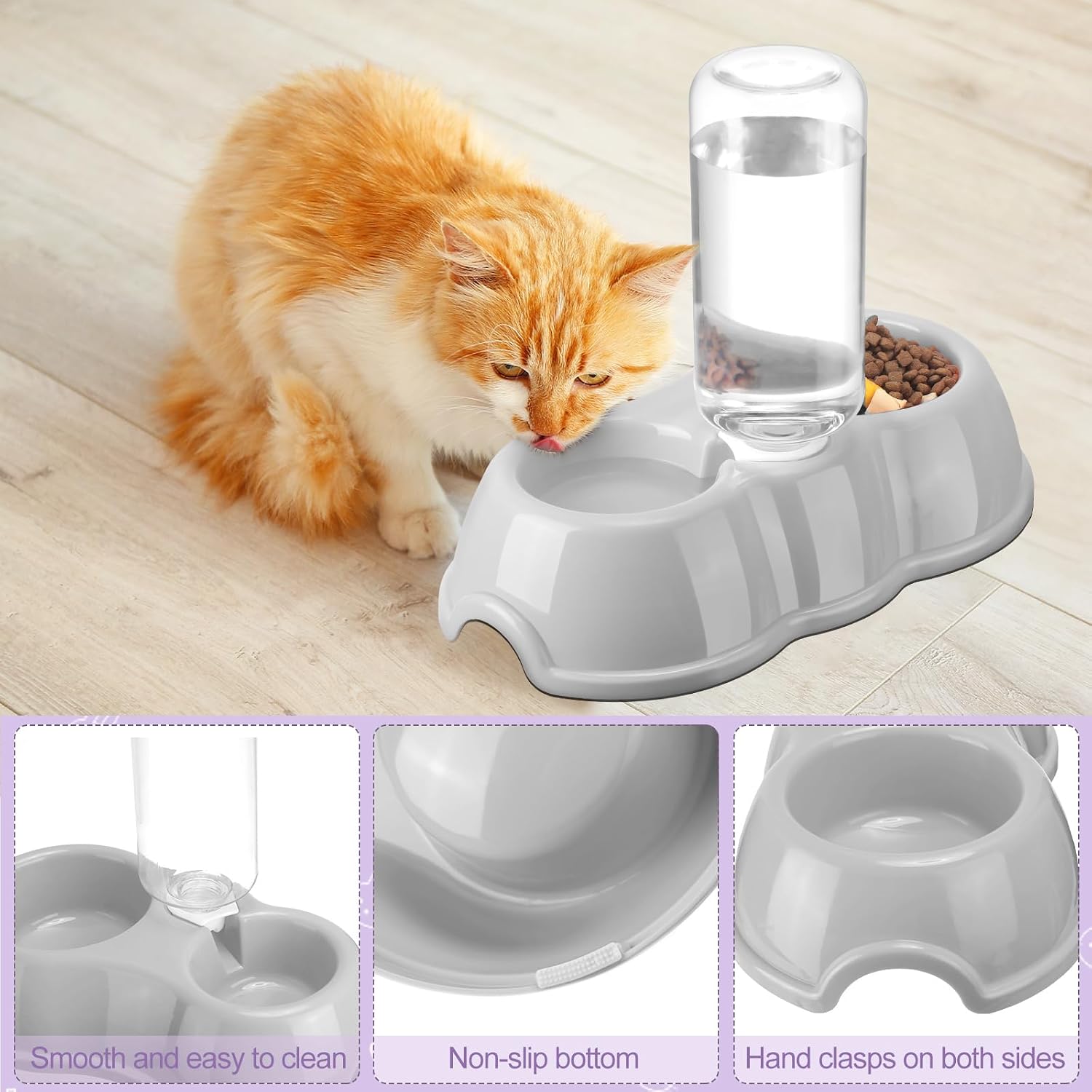 7 pcs small cat kitten starter kit cat litter box with shovel paw litter mat double automatic kitten bowls toy teaser stick collar essentials kits for 1-3 lbs beginner (stylish, purple) - view 5