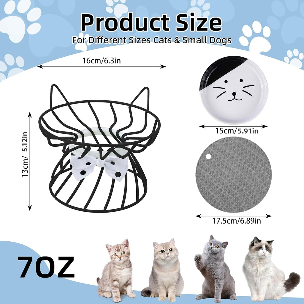 Elevated cat food dish, ceramic, non-slip stand, raised feeding station, 5 in, shallow for whiskers, dishwasher safe with wide shallow dish for whisker comfort - view 2