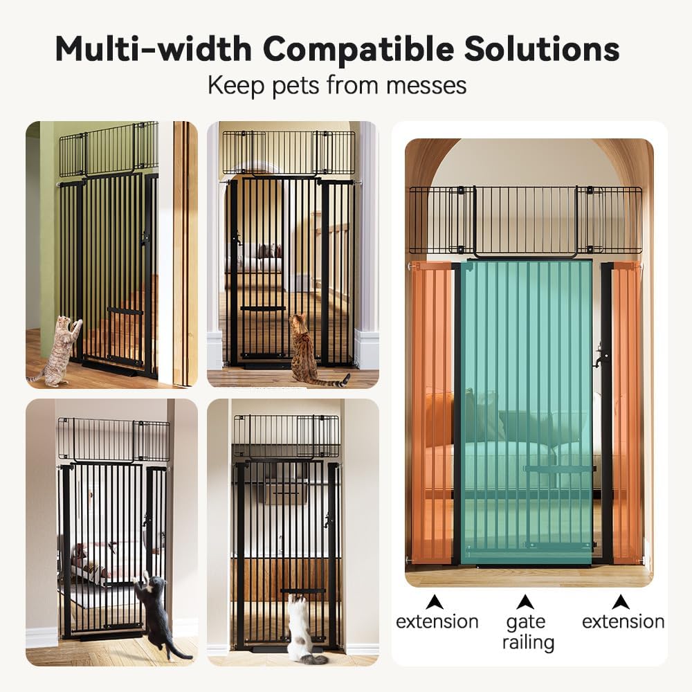 71" Extra Tall Pet Gate, 29.5-40.6" Wide with Adjustable Cat Door | Pressure Mounted Easy Walk Through Gate with Door for Stairs, Doorways, Kitchen (White) - view 5