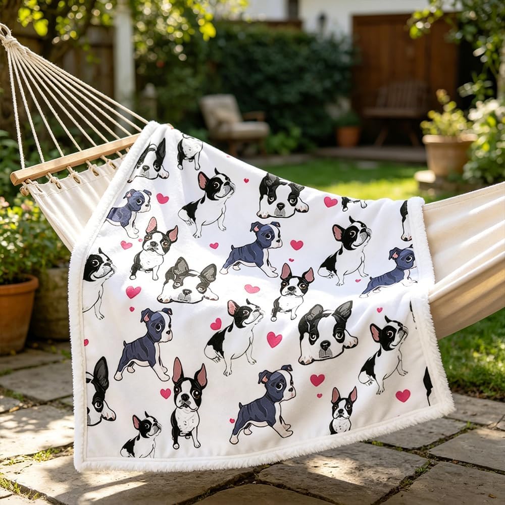 50x60 Sherpa Fleece Throw Blanket, Boston Terrier | sherpa fleece. boston terrier print; for couch, bed, or sofa. - view 3