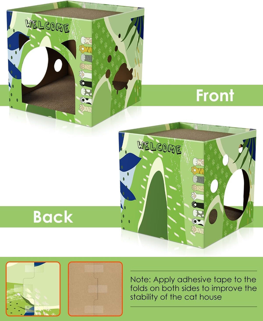 Cat Cardboard House, Large Thickened Play House with 2 Story Scratch Pads Bed Scratching Lounge for Indoor Cats Kittens Breathable Cube Shelter Corrugated Scratcher Box Toy - view 6