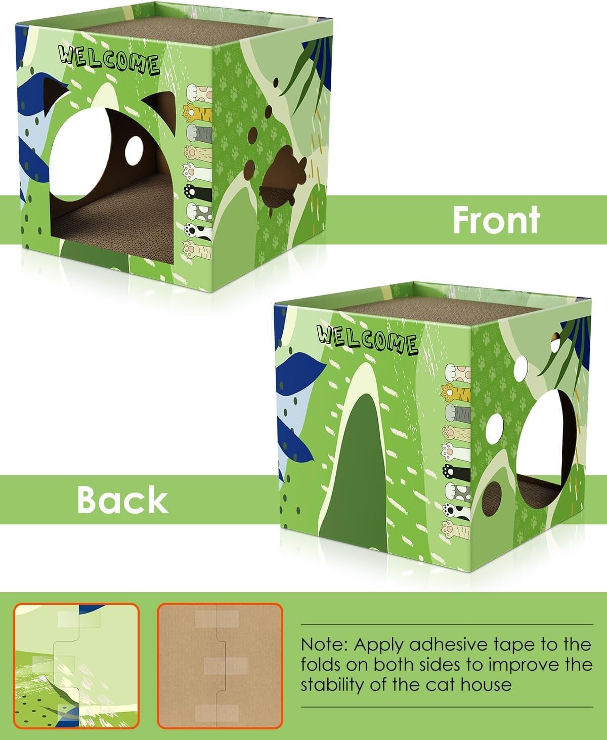 Cat Cardboard House, Large Thickened Play House with 2 Story Scratch Pads Bed Scratching Lounge for Indoor Cats Kittens Breathable Cube Shelter Corrugated Scratcher Box Toy - view 6
