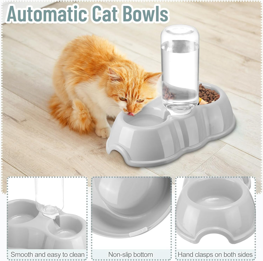 7 Pcs Small Cat Kitten Starter Kit Cat Litter Box with Shovel Paw Litter Mat Double Automatic Bowls Toy Teaser Stick Kitten Collar Essentials Kits for 1-3 Lbs Beginner(Gray) - view 3