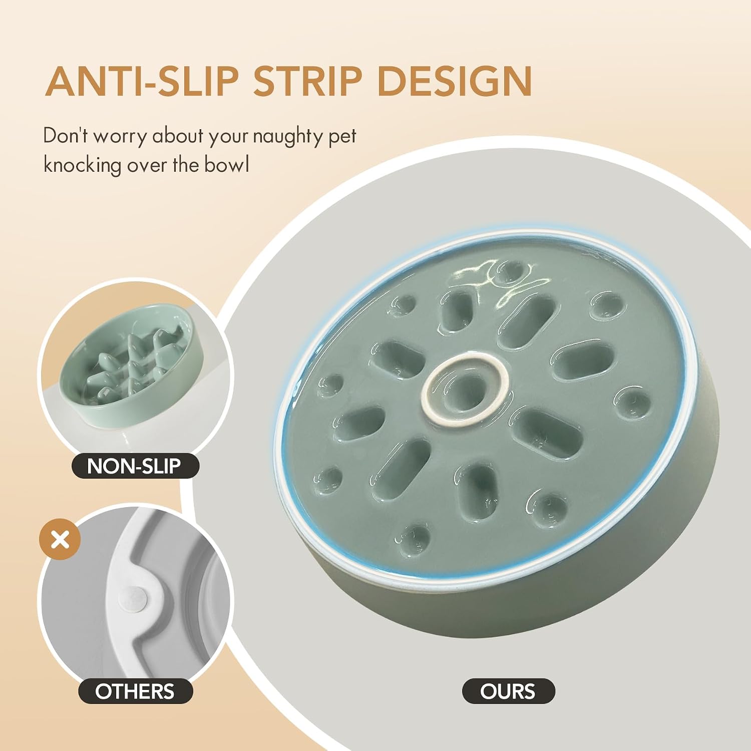 Dog Bowls Slow Feeder, Ceramic Slow Feeder Dog Bowls for Fast Eater | 0.9 Cups Dog Food Bowl Puzzle Feeder, Slow Feeding Bowls for Small Breed, Non-Slip Base, Anti-Choking - view 3