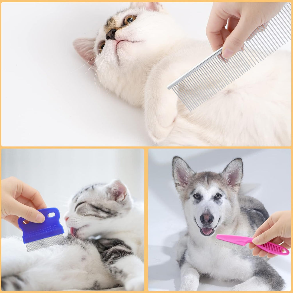 10 Pack Flea Comb for Dogs Cats, Stainless Steel Grooming Combs | Eye Comb for Pets, Tear Stain Remover with Rounded Teeth - view 6