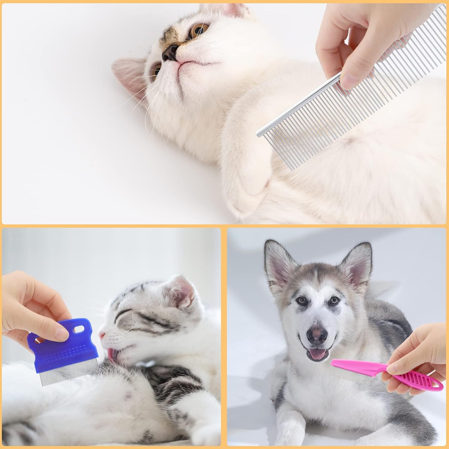 10 Pack Flea Comb for Dogs Cats, Stainless Steel Grooming Combs | Eye Comb for Pets, Tear Stain Remover with Rounded Teeth - view 6