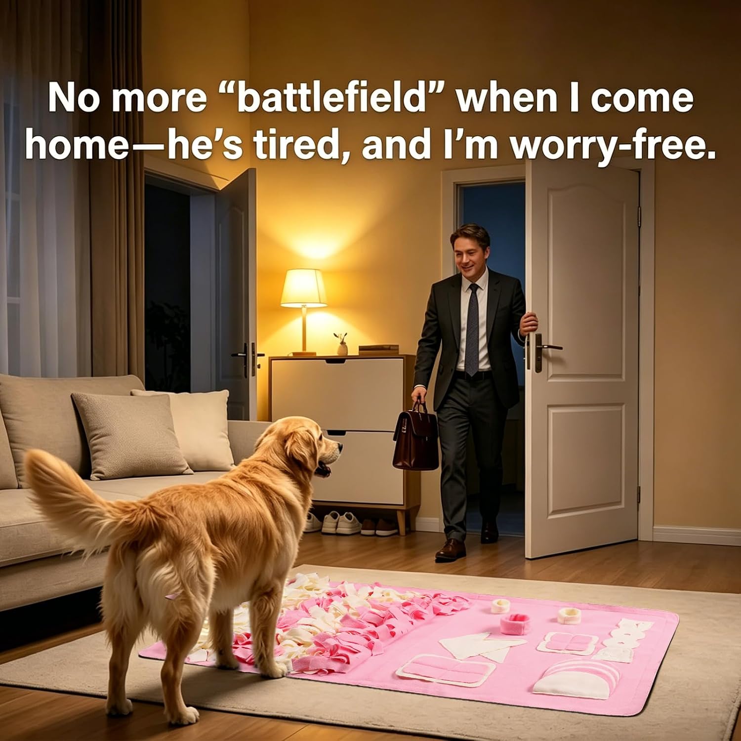 Snuffle mat for dogs: slow food interactive experience | 7 enrichment foraging games for large dog owners needing to burn pet energy - washable 1000 times - 22x38 inch - pink - view 2