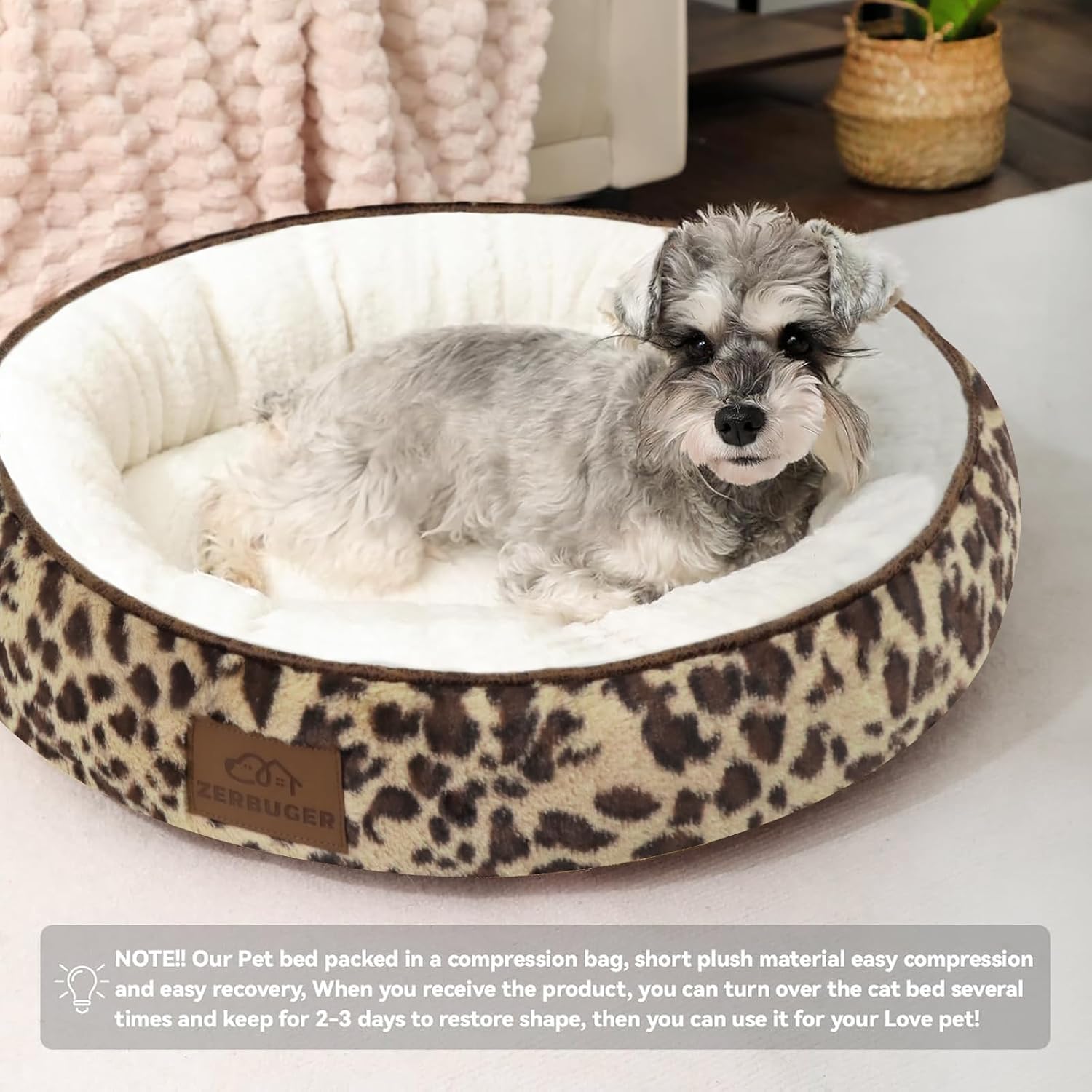20in Leopard Round Cat Dog Bed Gift for Large Medium Small Dogs Cats, Machine Washable Sleeping Sofa, Non-Slip Bottom Breathable Soft Calming Pet Cuddler for Indoor/Outdoor/Car/Cage - view 8