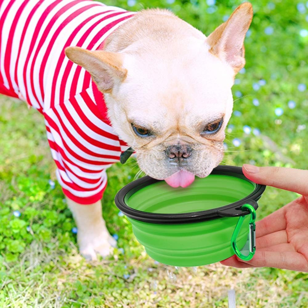 Dog bowl pet collapsible bowls, 2 pack for cats dogs, portable pet feeding watering dish for walking parking traveling with 2 carabiners (small, blue+green) - view 5