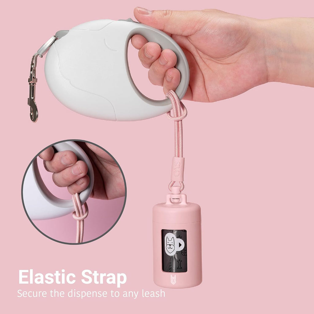 Retractable Dog Poop Bag Dispenser and Waste Bag Holder Kit - Pink | Lightweight, Stretchy Strap Fits Any Dog Leash, Leak-Proof Bag Starter Roll Included, Dog Essentials for Walking and Travel - view 3
