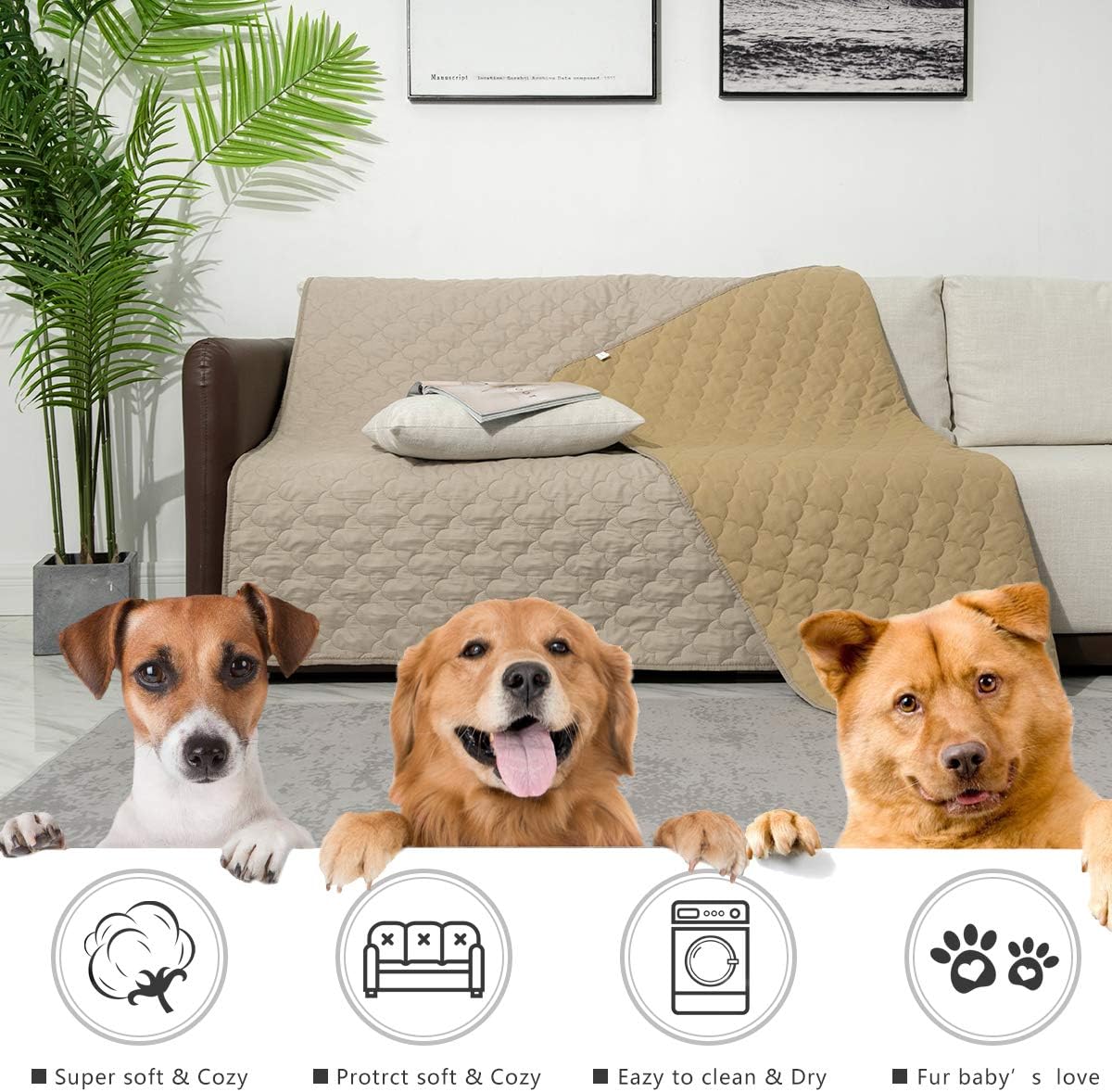 Dog Bed Cover Washable Pee Pads Dog Blankets for Puppy Large Dog Cat,Sofa Reversible Changing Pad Reusable 1 Piece（68"x82",Beige+Sand+Sand） - view 2