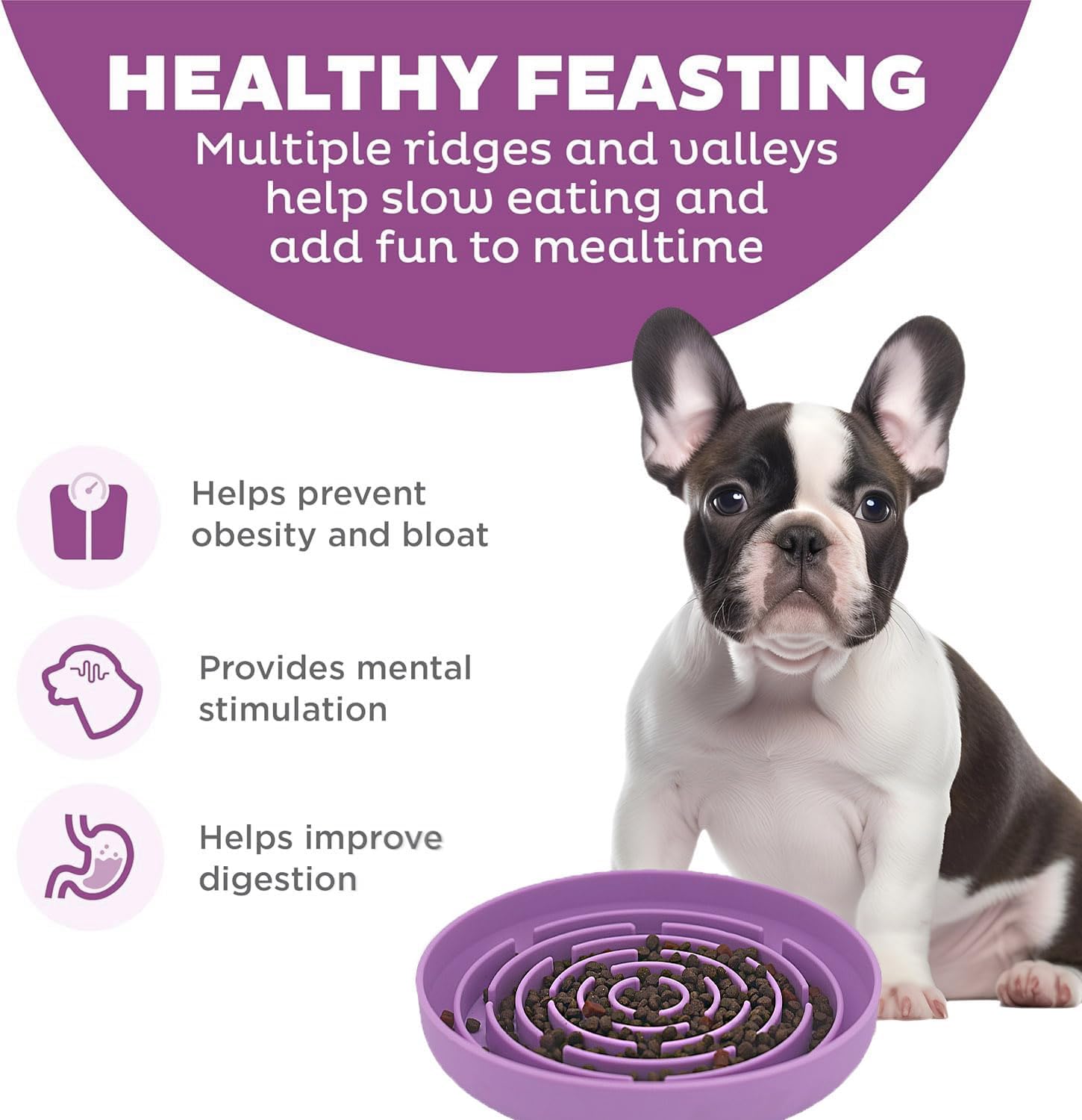 Slow feeder dog bowls, interactive silicone dog feeding bowls for dogs & cats, slow feeder non-slip with suction cups, anti-choking, non BPA, reduces boredom, anxiety, dishwasher microwave safe - view 2
