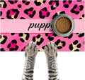 Puppy Feeding Mat Pink Leopard Print Meal Pad 20 x 12 Inch | Non Slip Dog Bowl Mat Food Bowl Floor Mat for Kitchen Floor Feeding Station and Home Pink Leopard Print