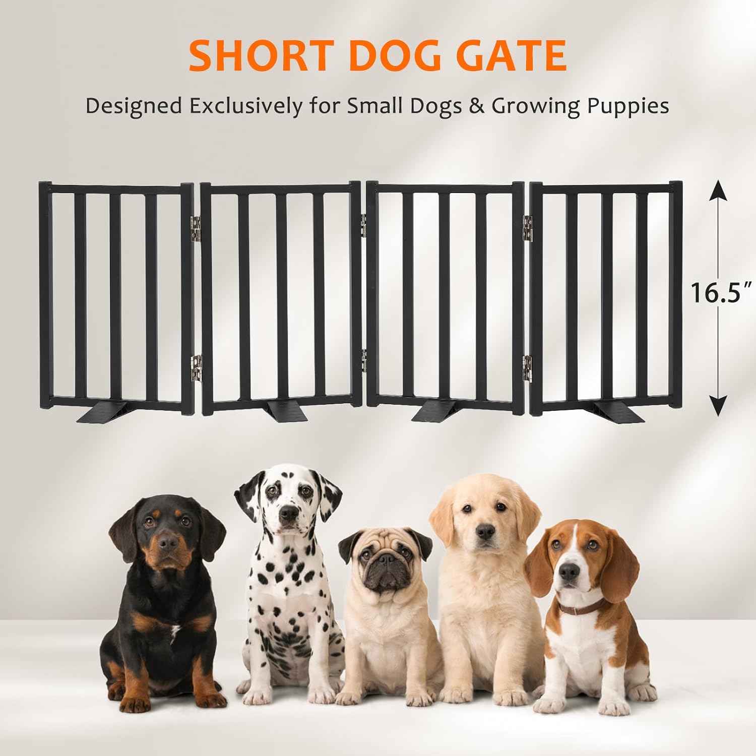 Freestanding Short Dog Gate, 16.5" Tall, 3-Panel, Black | Up to 36 in wide, foldable, easy step-over, stable feet, for small dogs, doorways, stairs and kitchens - view 2