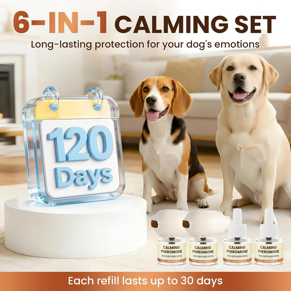 Dog Pheromones Calming Diffuser to Calm Dogs 6 IN 1 Kit (2 Diffusers+4 Refills) Pheromone Plug In for Stress Barking Pee Accidents Chewing Aggression Separation Anxiety Relief 120 Days(Odorless) - view 8