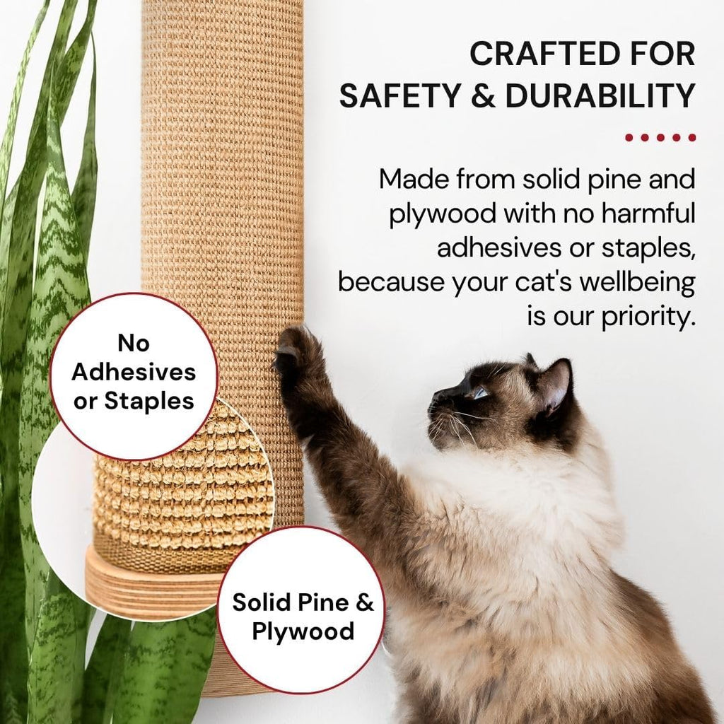 Wall Mounted Cat Scratcher, Replaceable Sisal Scratching Post | For Indoor Cats & Large Breeds — 29.5" Tall, Solid Pine with Natural Woven Sisal, No Glue or Staples, Easy Wall Mount - view 5