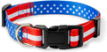American Flag Dog Collar- Red White and Blue- Patriotic Collars for 4th of July, USA- Adjustable Small, Medium, Large Breed Dogs (Large, Flag I)