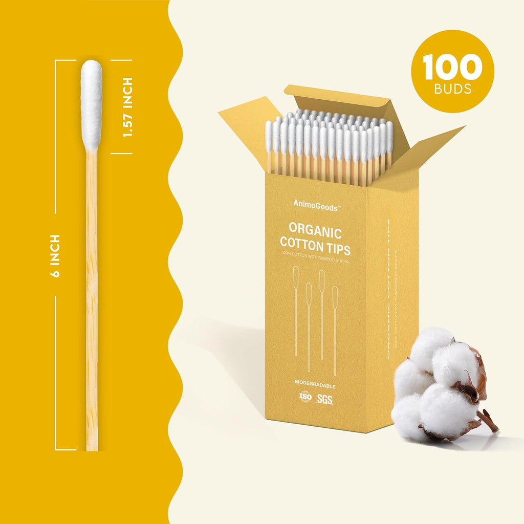 6-Inch Long Cotton Tips for Cleaning Dogs' Ears | Extra-Long Cotton Swabs for Dog Ear Cleaning | Eco-Friendly Dog Ear Swabs & Pads | Organic Bamboo & Cotton | 100-Pack - view 5
