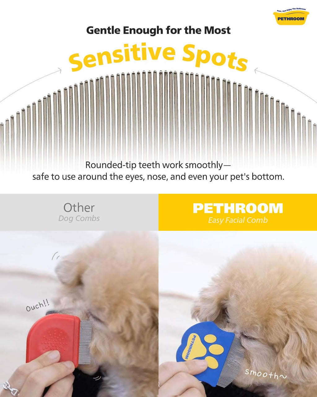 Professional Eye Comb for Pets, Stainless Steel Tear Stain Remover | Gentle Round-Head Grooming Tool for Cats & Dogs, Compact & Portable for Eye Gunk Removal - view 4