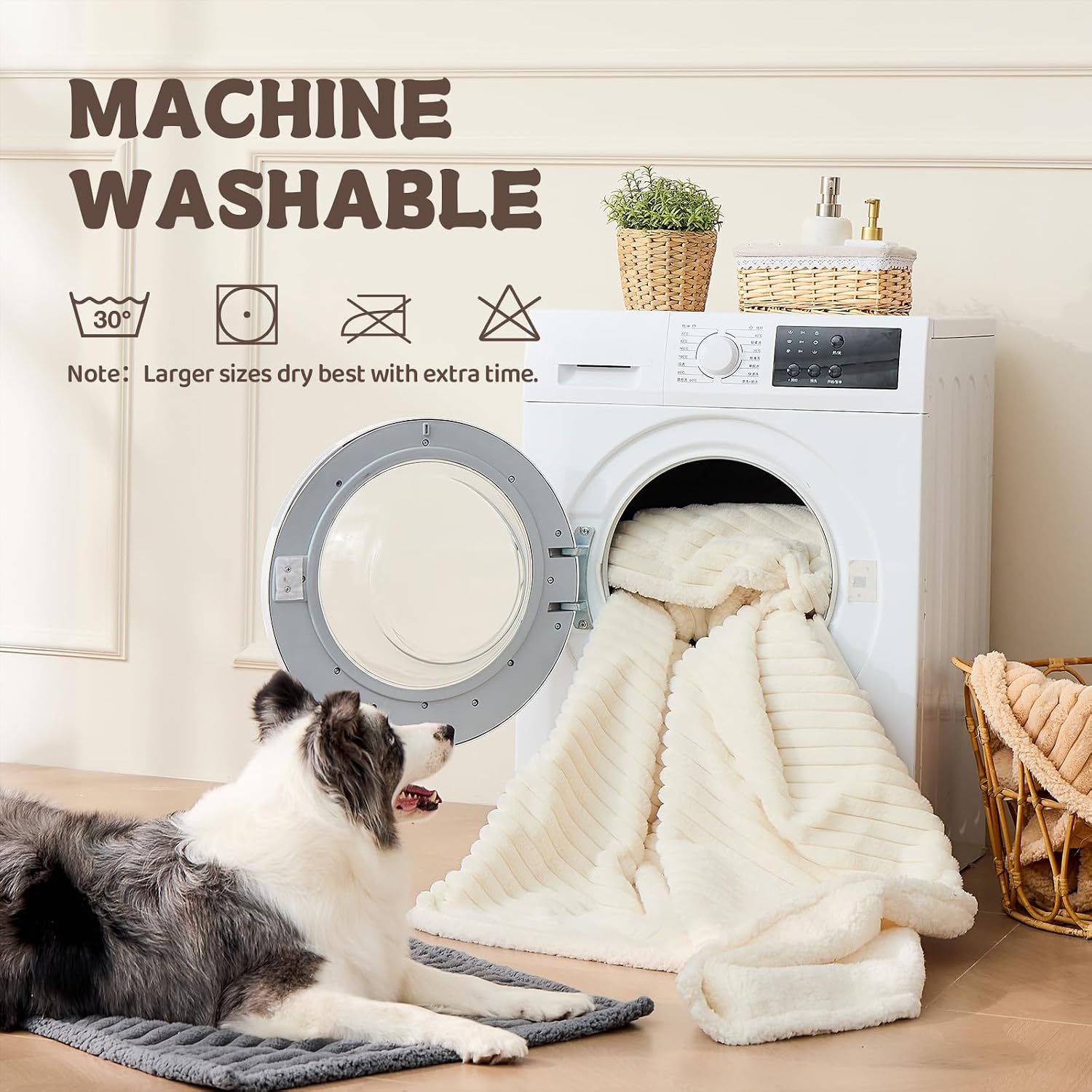 Waterproof calming cat blanket for indoor cats, noiseless soft plush dog blanket for pets, 500GSM thick faux fur pet throw, couch furniture protector for puppy, cream, 25x30IN - view 7