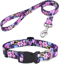 Dog Collar and Leash Set, for Small Dogs, Pink Floral Set,S | with Floral Patterns, Adjustable for Small Medium Large Dogs, Comfortable for Walks and Outdoor Hikes