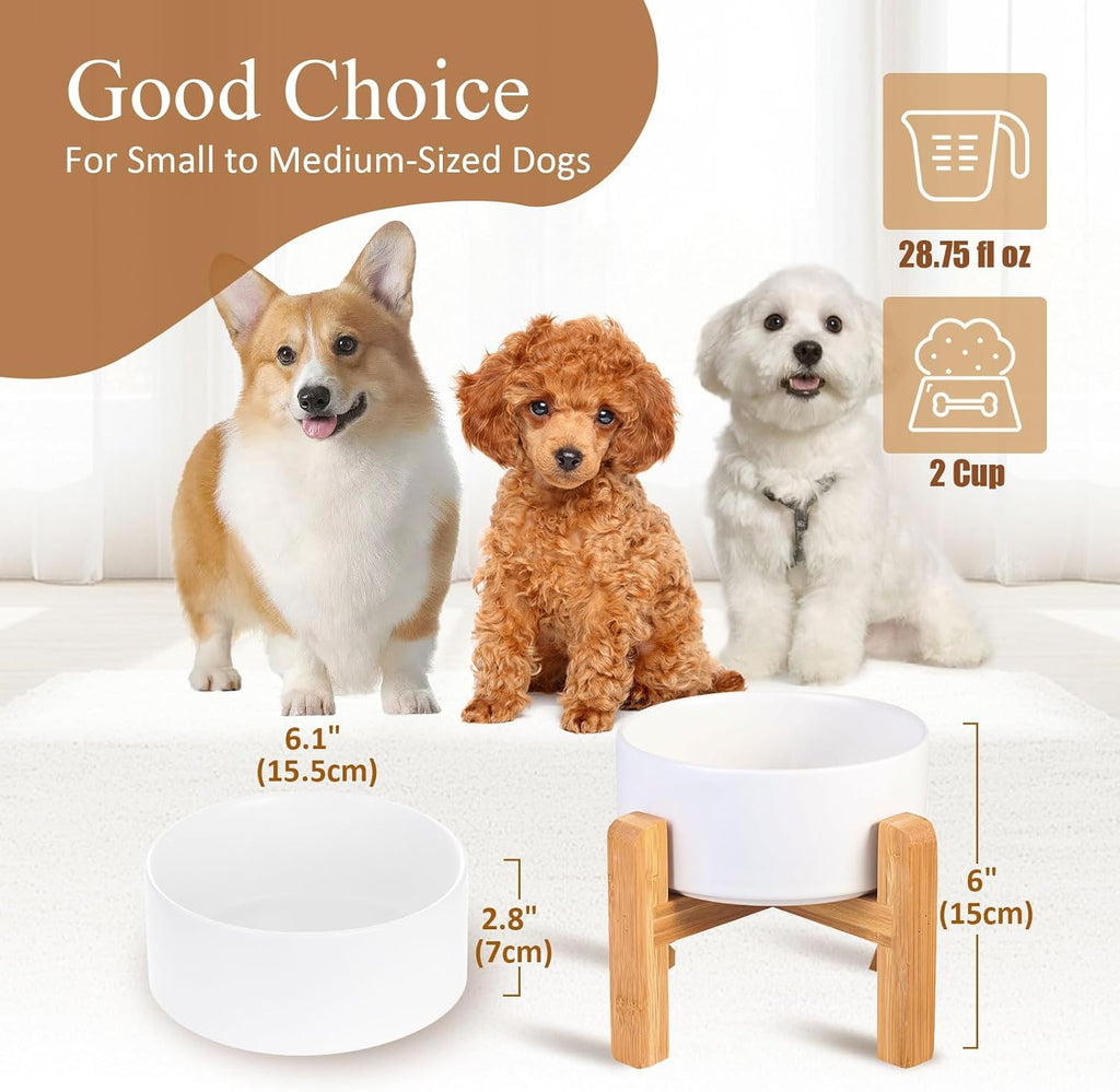 Ceramic elevated raised cat bowl with wood stand no spill pet food water feeder cats small dogs - view 2