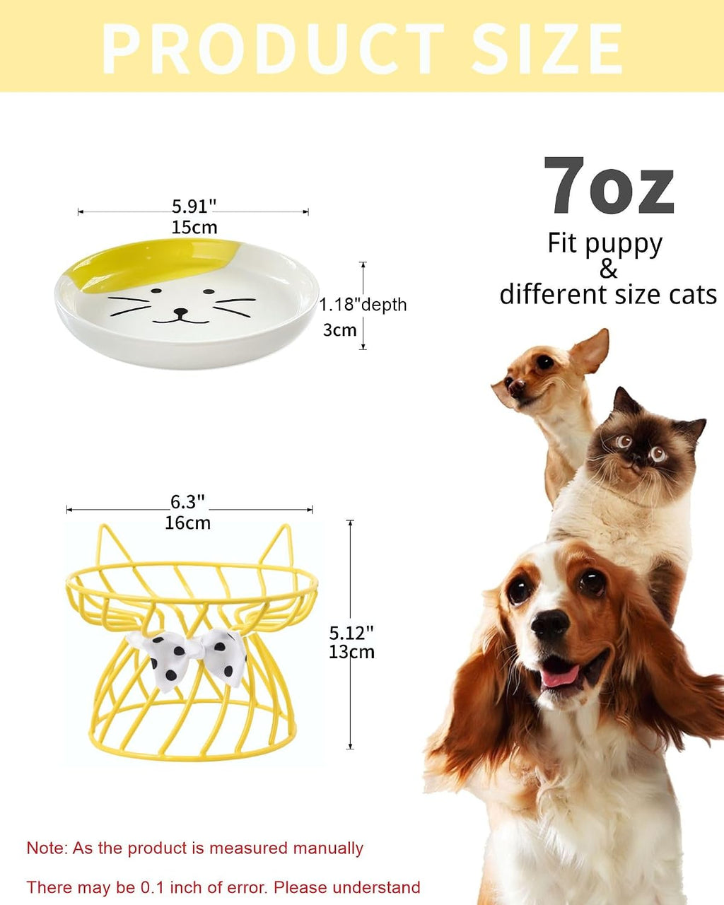 Elevated ceramic cat bowl, detachable design, yellow | detachable bowl elevated design whisker friendly non-slip pads premium ceramic - view 2