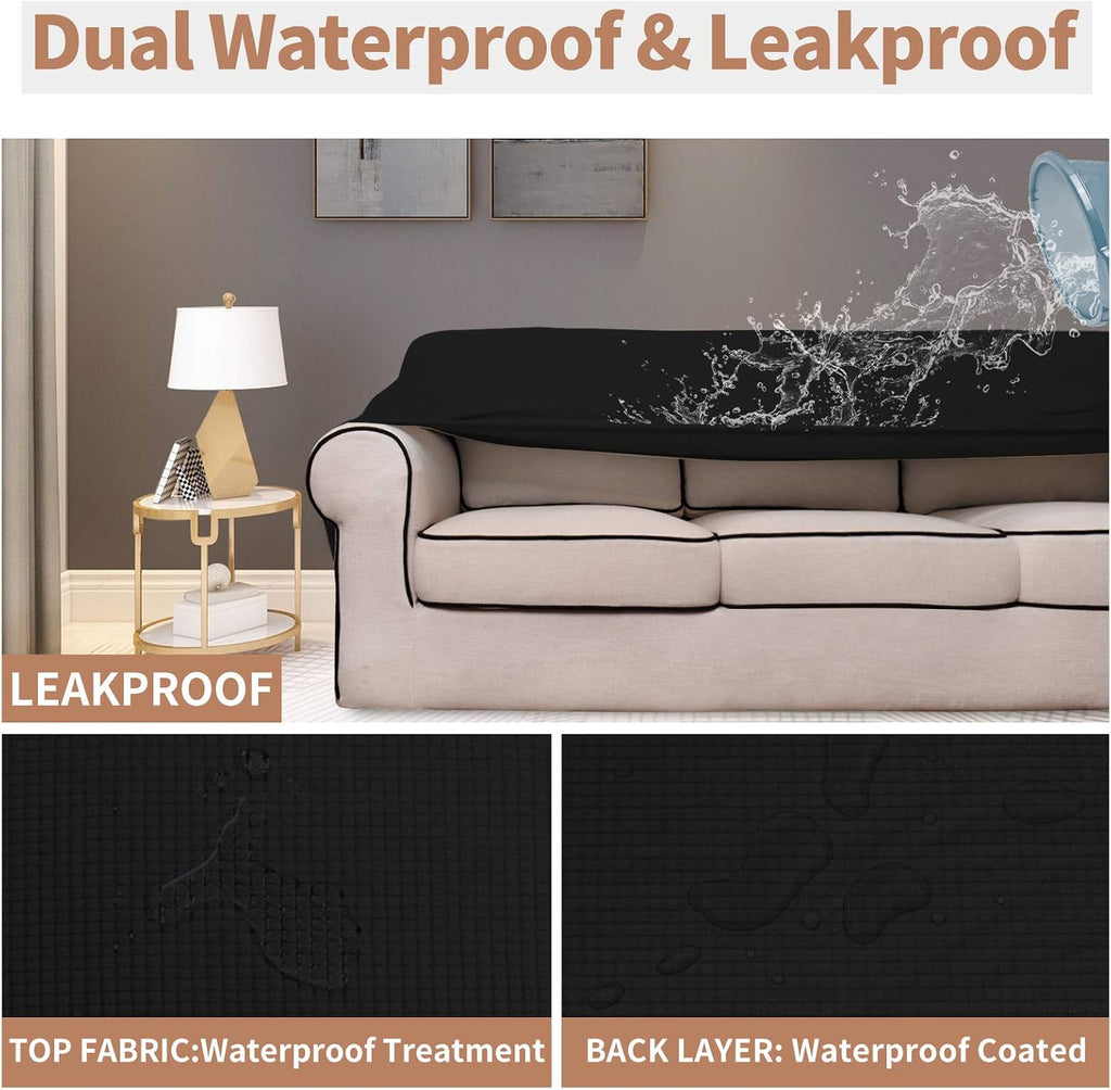 100% Waterproof Oversized Chair Couch Cover, Dual Waterproof Sofa Cover, Stretch Jacquard Sofa Slipcover, Leakproof Furniture Protector for Kids, Pets, Dog and Cat, Black - view 3