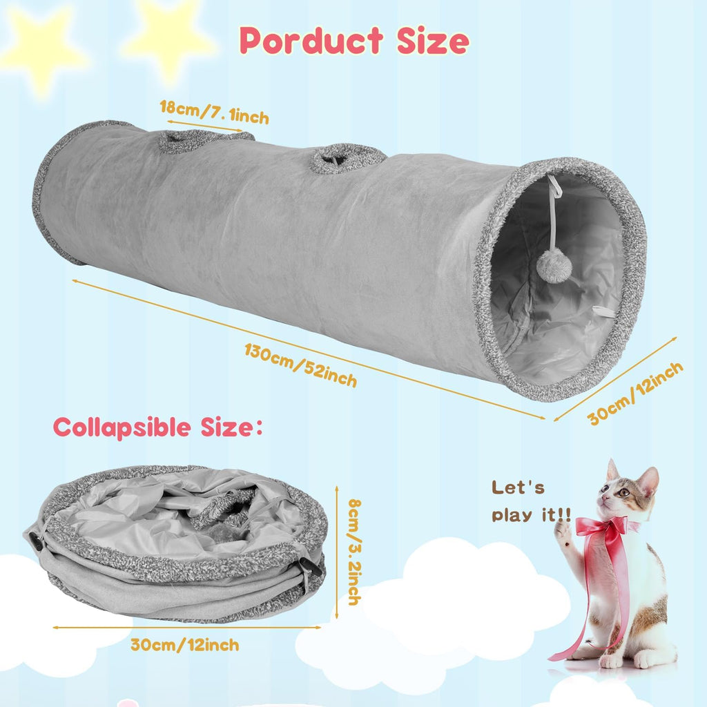 Cat Tunnels for Indoor Cats 51 Inch Collapsible Play Tube Peek Holes Toys | Collapsible cat tunnel play tube peek holes toys indoor active kittens big cats hideout crawl portable easy storage - view 2