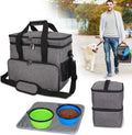 2 Layer Dog Travel Bag, Pet Supplies Weekend Tote Organizer, Gray | Large Dog Bag for Supplies with 2 Silicone Collapsible Bowls, 2 Food Carriers, 1 Water-Resistant Placemat