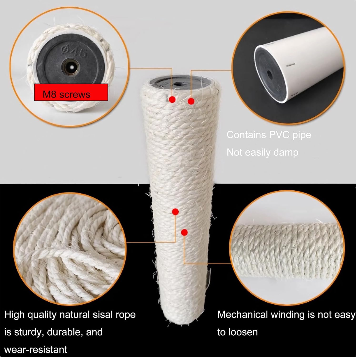 2 PCS M8 Cat Scratching Post Replacement,15.7Inch Sisal Pole Cat Tree Replacement Post with Screws,DIY Scratcher Scratching Post Replacement, Pad, Crafts Gardening Hammock Home Decorating - view 3