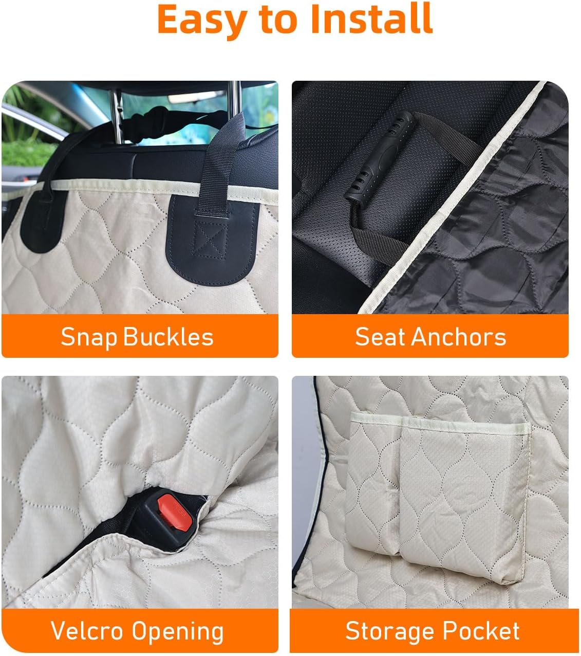 Dog car seat cover for back seat, waterproof dog hammock for pets | zippered design allows passenger seat access, mesh window for pet view, 600D Oxford, prevents scratches, hair, mud, and dirt - view 7