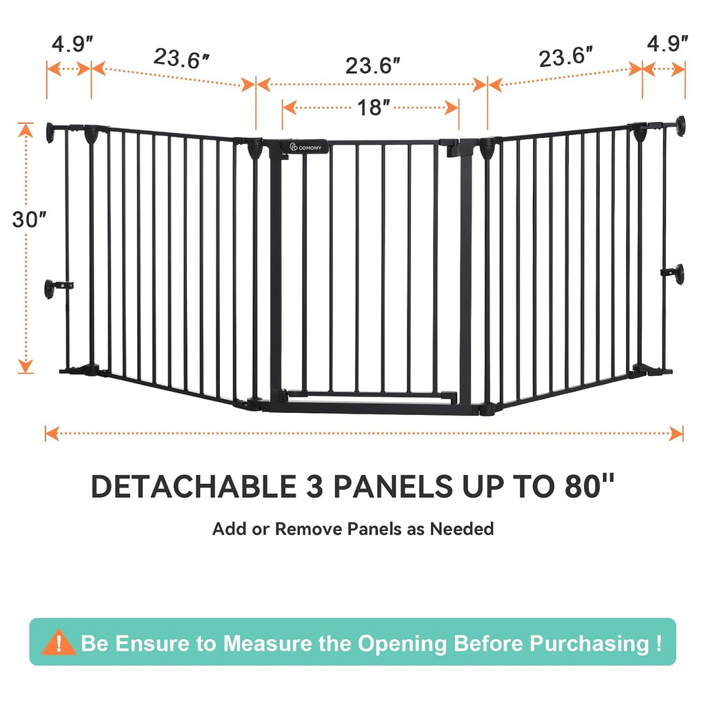 80" Extra Wide Baby Gate, Dog Gate for House Stairs Doorways | Auto Close Pet Gate with Door Walk Through, 3 Metal Panels, Hardware Mounted Baby Fence Indoor Outdoor(30" Tall, Black) - view 7
