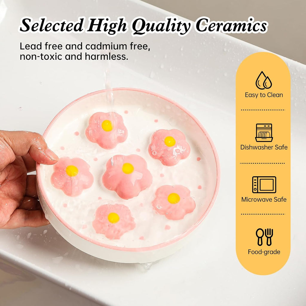 Ceramic slow feeder cat bowl, 6.3" whisker friendly anti-vomit, blush | shallow cat puzzle feeder, slow eating 3x, dry & wet food, cute flower-shaped maze, microwave & dishwasher safe, 6.3" X 1.2" - view 5