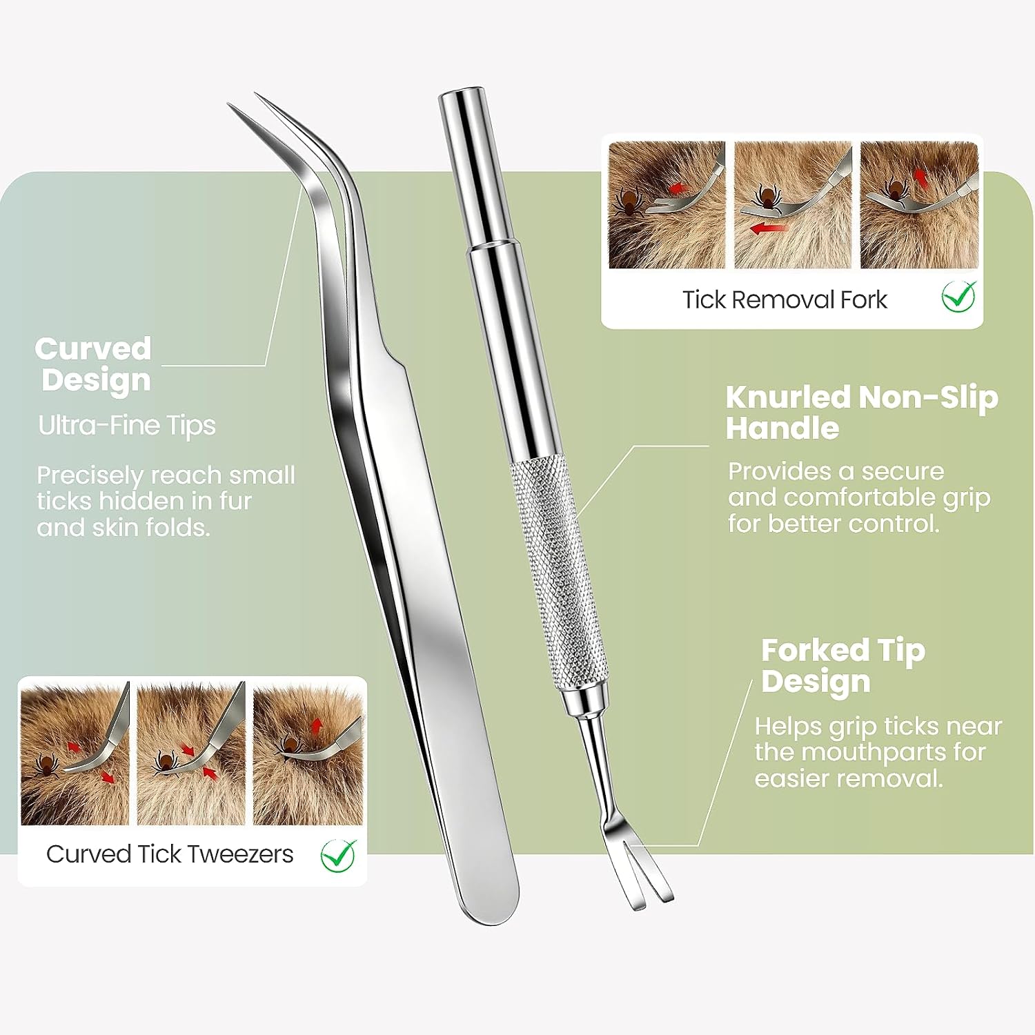 16-Piece Professional Tick Removal Tool Kit, Stainless Steel Tick Remover Tweezers, Hooks & Accessories for Dogs, Cats & Humans, Outdoor Camping Essentials - view 2