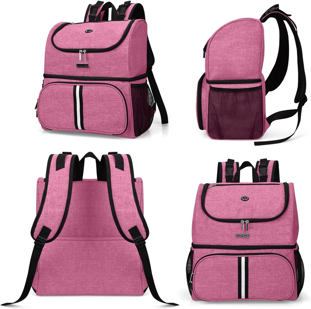 Pet Travel Bag, Double-Layer Pet Supplies Backpack (for All Pet Travel Supplies), Pet Travel Backpack with 2 Silicone Collapsible Bowls and 2 Food Baskets Pink - view 2