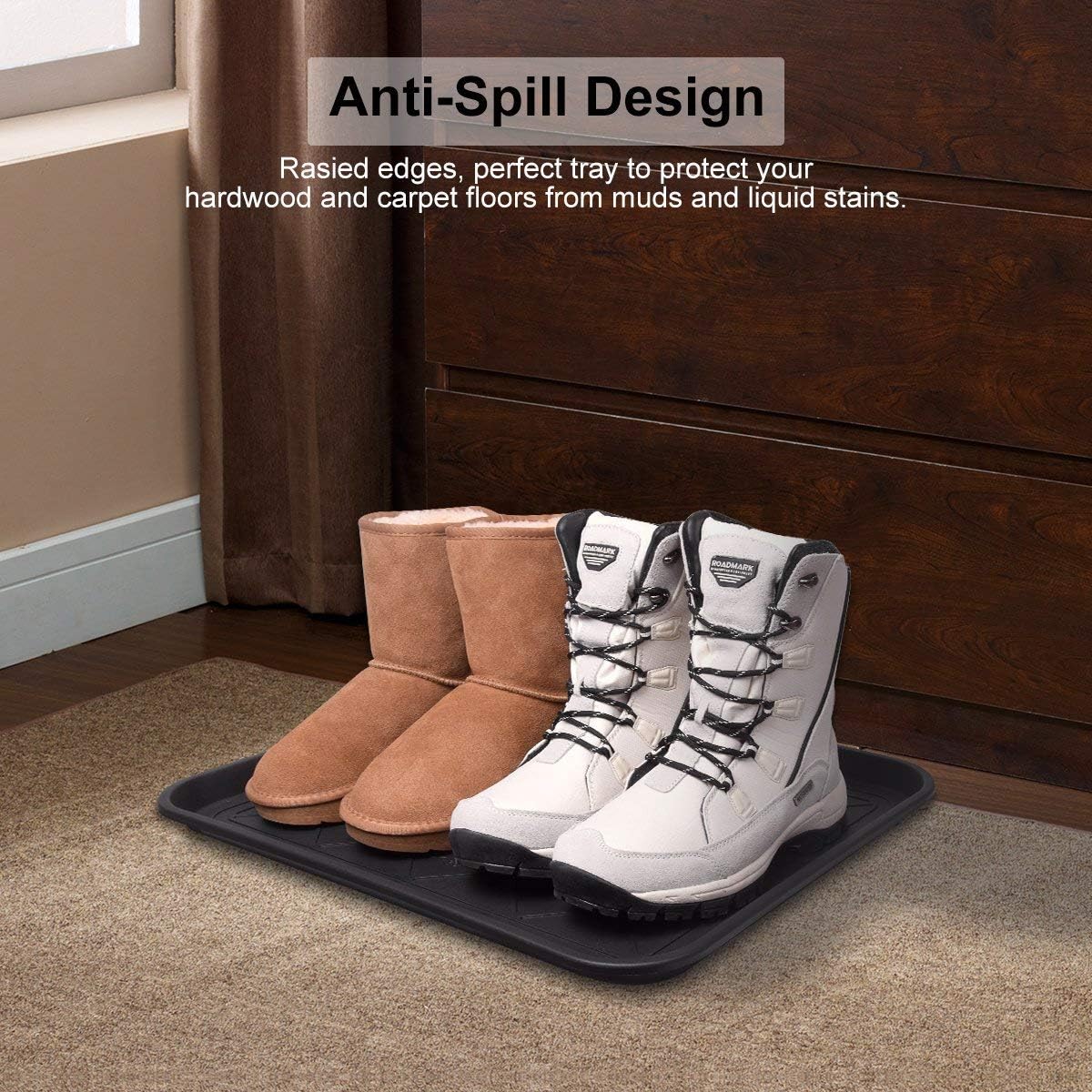 Multi-purpose boot tray mat, boot tray for entryway, pet bowl tray, dog bowl mat, waterproof trays for indoor and outdoor floor protection, 20"x 15"/2 pack - view 3