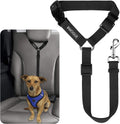 Dog seat belt for car, headrest restraint safety lead, dogs cats | adjustable 18-30 in length, headrest loop for car travel, 2-in-1 seat belt and leash, use with dog harness, zinc alloy snap