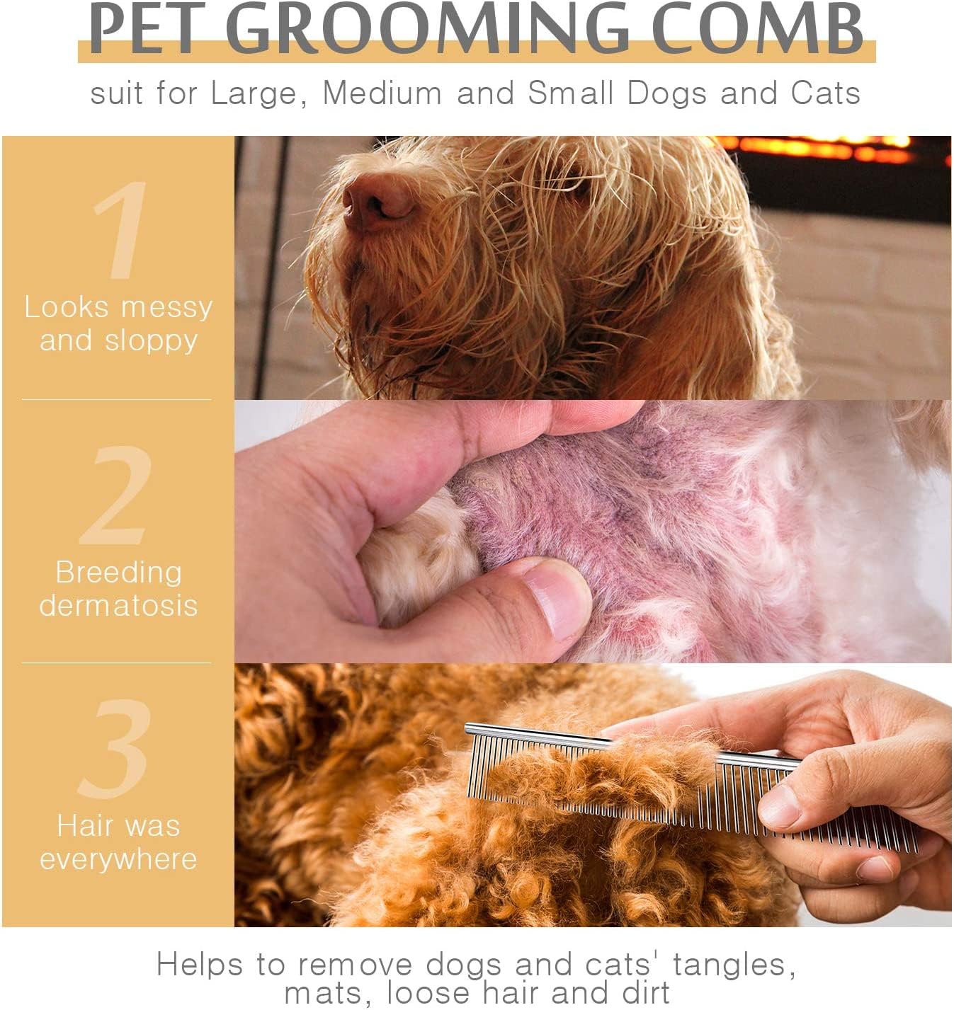 Dog Combs for Grooming, Metal Cat Comb for Long Haired | Removing Tangles and Knots, Professional Grooming Tool for Long Haired Dog, Cat and other pets - view 4