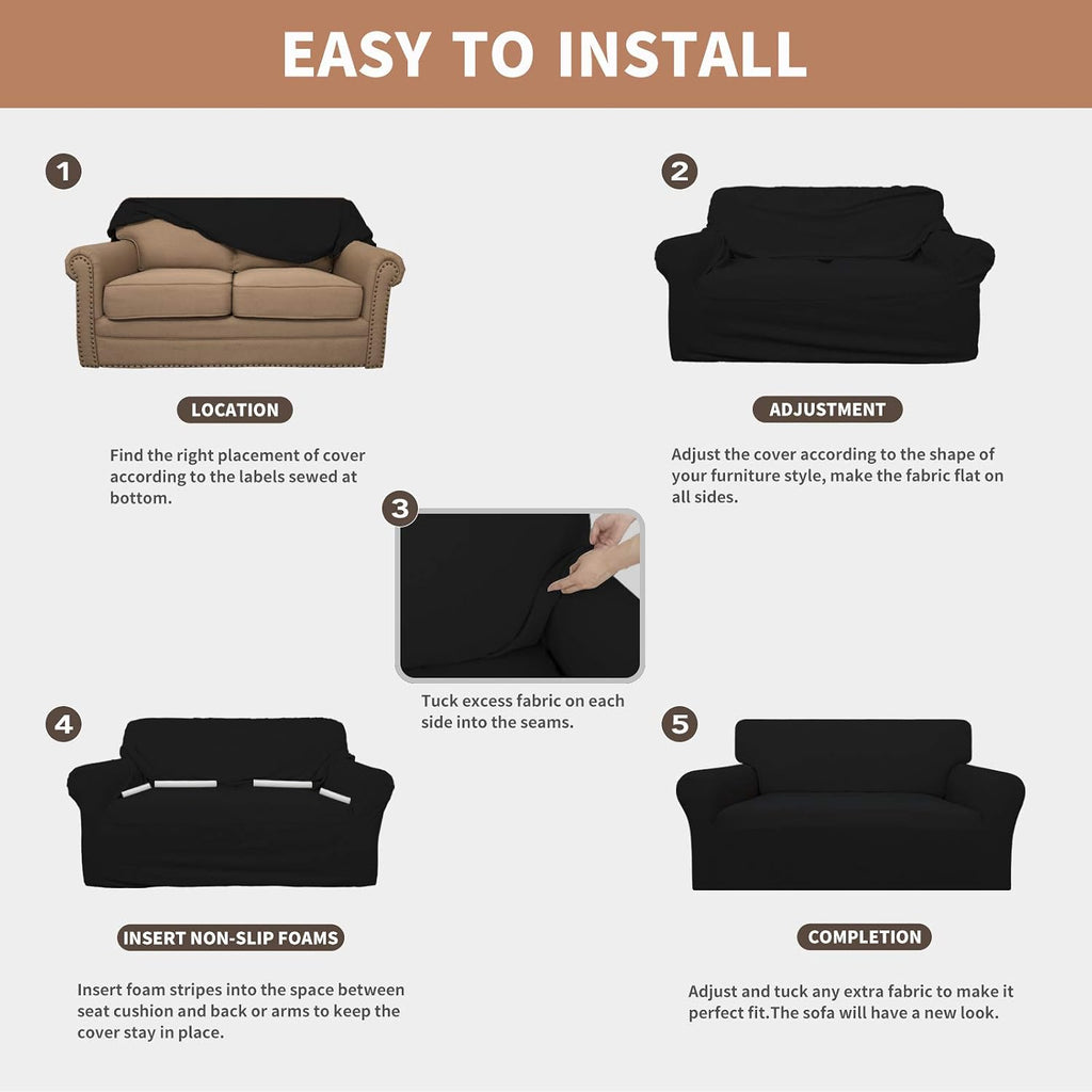 100% Waterproof Oversized Chair Couch Cover, Dual Waterproof Sofa Cover, Stretch Jacquard Sofa Slipcover, Leakproof Furniture Protector for Kids, Pets, Dog and Cat, Black - view 5