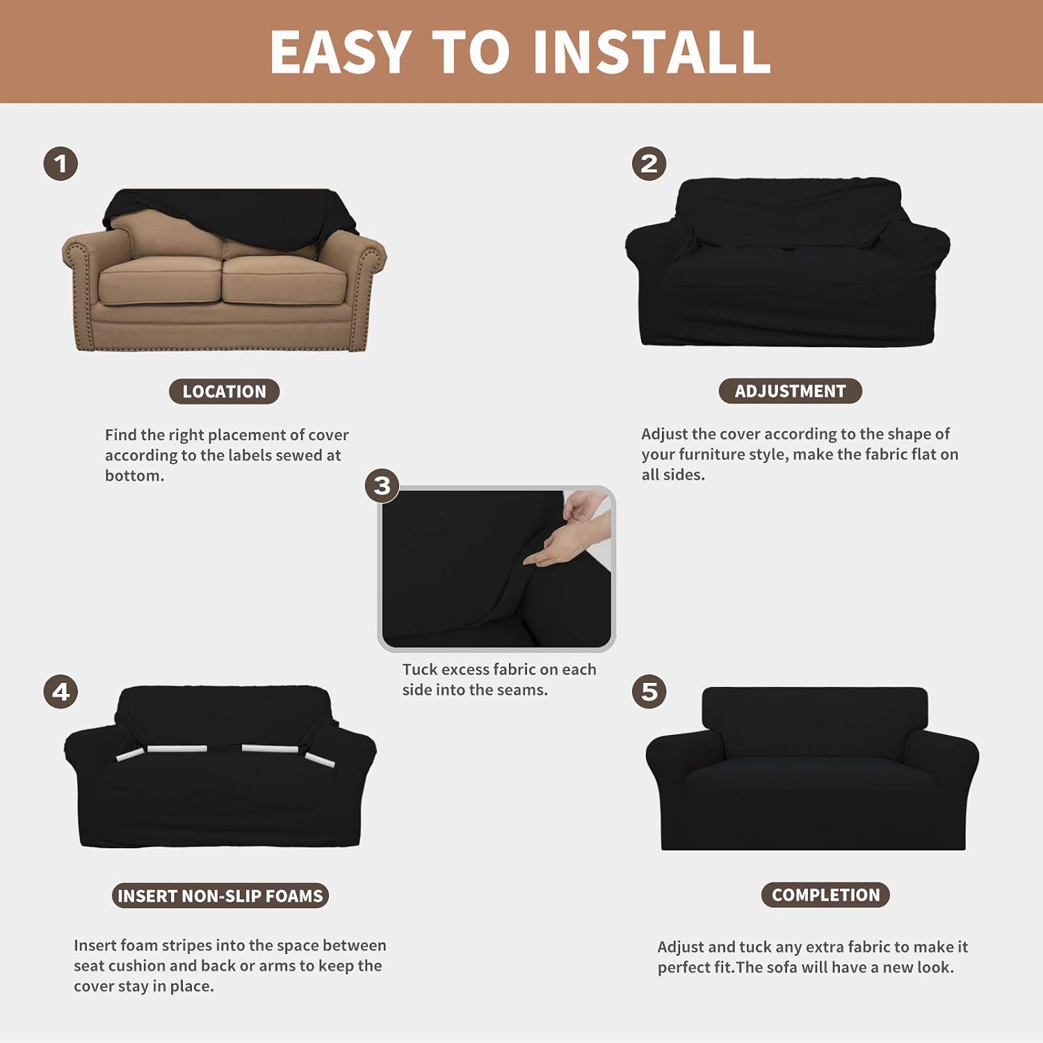 100% Waterproof Oversized Chair Couch Cover, Dual Waterproof Sofa Cover, Stretch Jacquard Sofa Slipcover, Leakproof Furniture Protector for Kids, Pets, Dog and Cat, Black - view 5