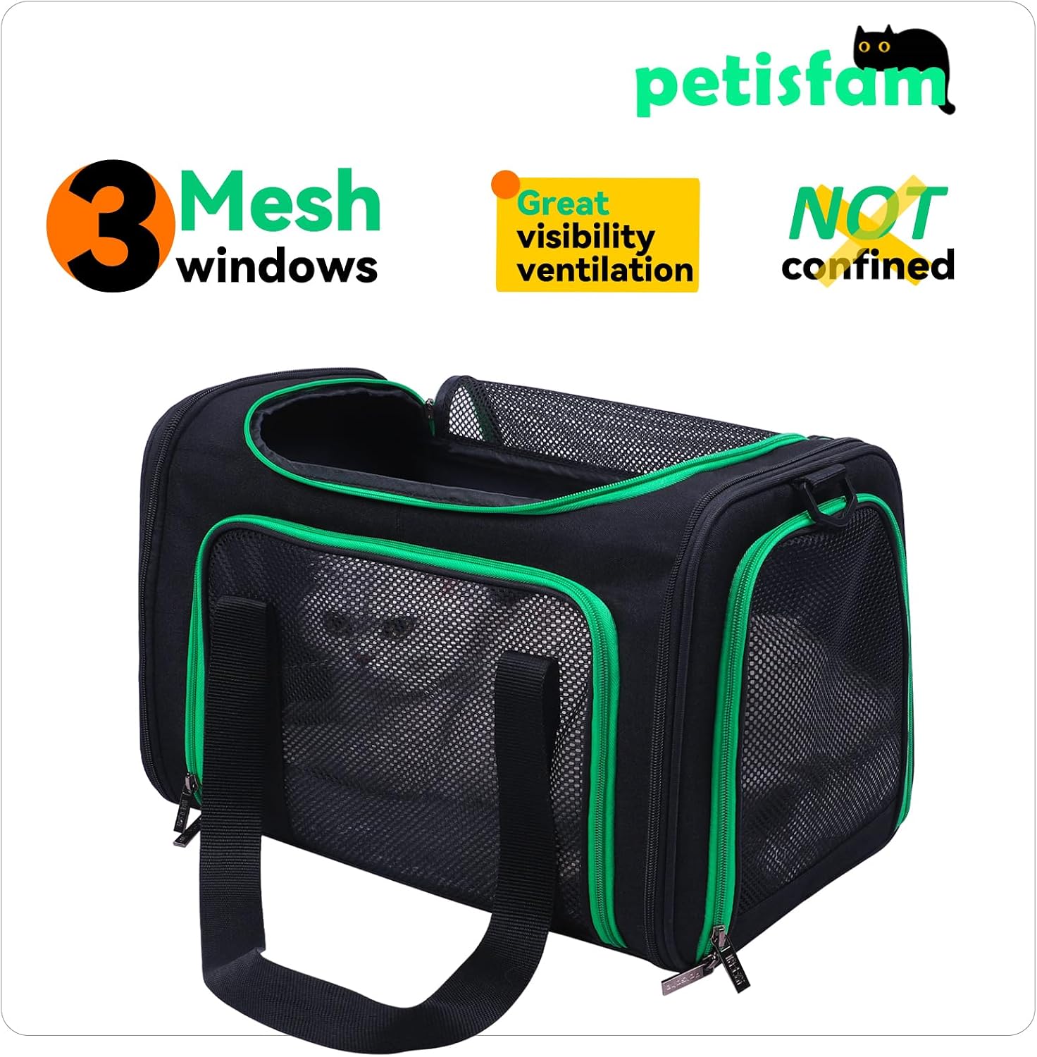 Pet carrier bag for cats & dogs. Airy mesh windows let fur-kids see you reduce anxiety & breath easy. Rip-stop fabric & lockable zips hug securely. Washable comfy pad. Collapsible - view 4
