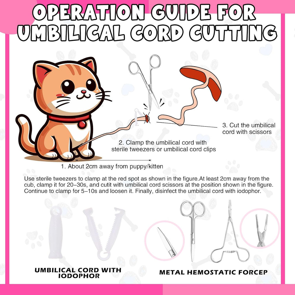 45 Pcs Puppy Dog Kitten Whelping Supplies Starter Kit for Birth Include Pet Playpen Whelping Collar Cord Clamp Bulb Aspirator Syringe Bottle Scissor Glove Bag for New Born Pet Supplies - view 4