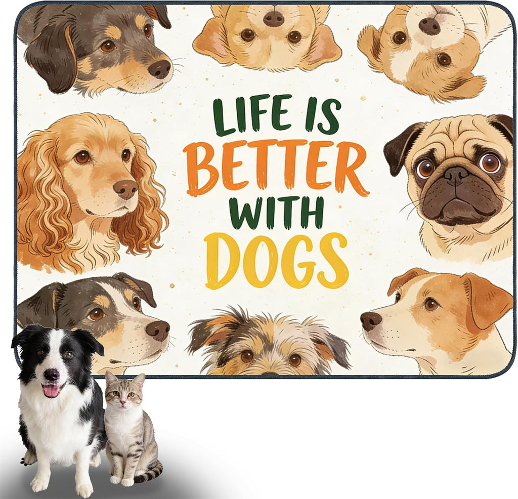 Playful Puppy Pet Food Mat Polyester 23.62x17.71 Inches | Pet Supplies Food Mat Dog Bowl Spill Pad Feeding Tray Kitchen Patio Pet Dining Nook (Puppy Design) - view 5