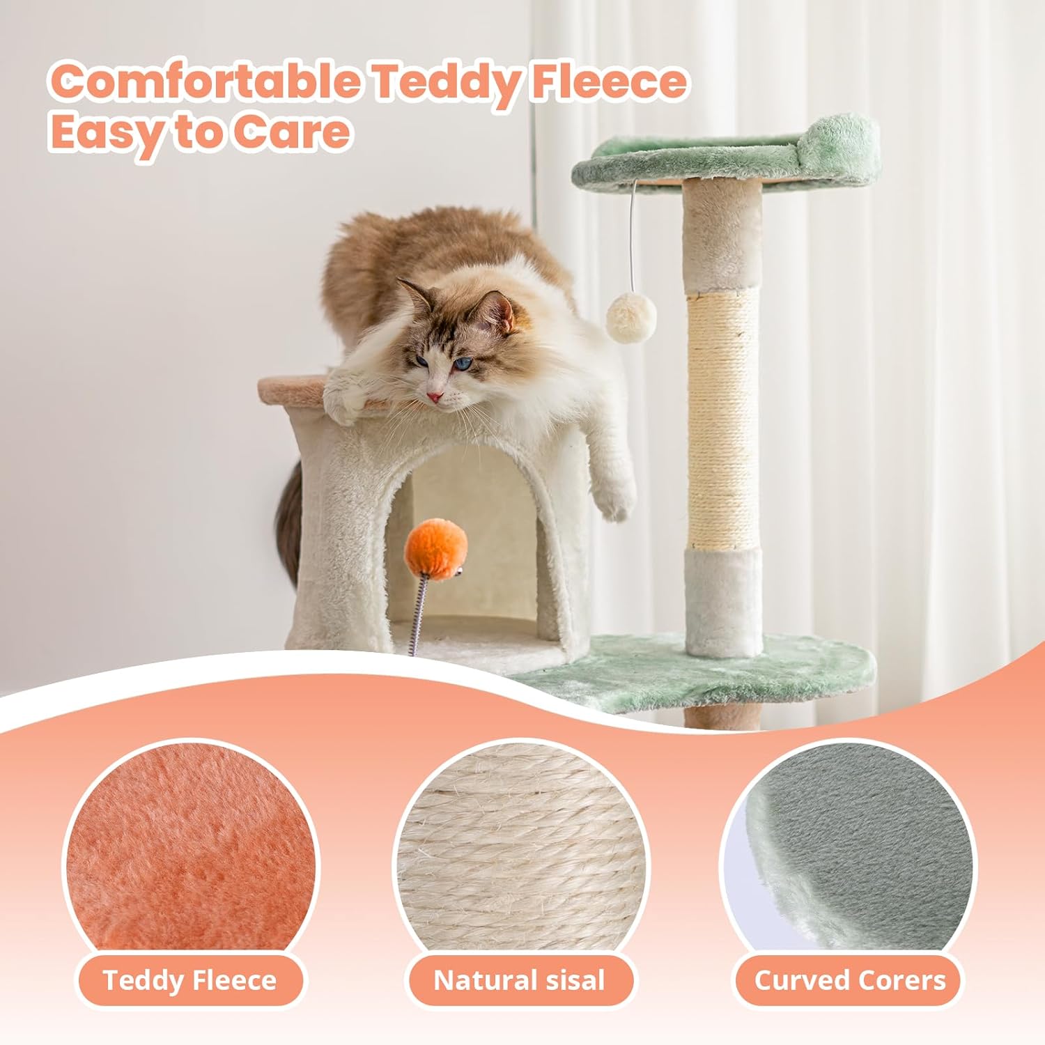63-inch Cat Tree for Large Cats, Multi-Level Flower Tower with Condo, Sisal Scratching Posts & Toy Balls, Sturdy & Safe Indoor Playhouse - view 5