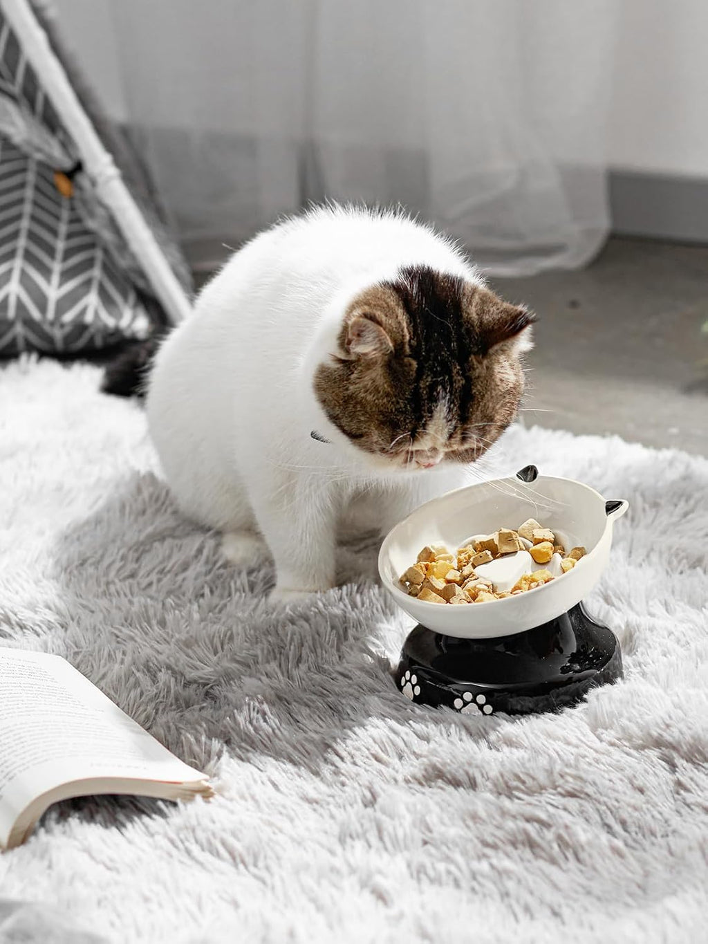 Ceramic Cat Slow Feeder, Elevated Dog Food Bowl Tilted Design, Slow Feeder Bowl no Black Chin, Cat Shape for Dry and Wet Food - view 7