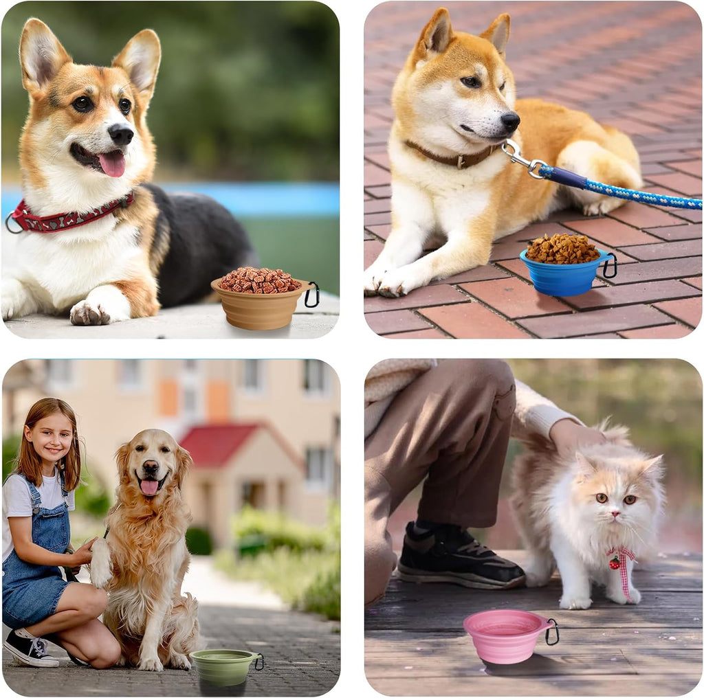 2-Pack Silicone Collapsible Dog Bowls, BPA Free Dishwasher Safe, Portable Foldable Expandable Travel Bowl, Food Water Feeding Cup Dish for Dogs Cats with 2 Carabiners (Army Green, Navy Blue) | 20 Oz, Silicone, Foldable Expandable Cat Feeding Cup Dish, 2 C - view 6