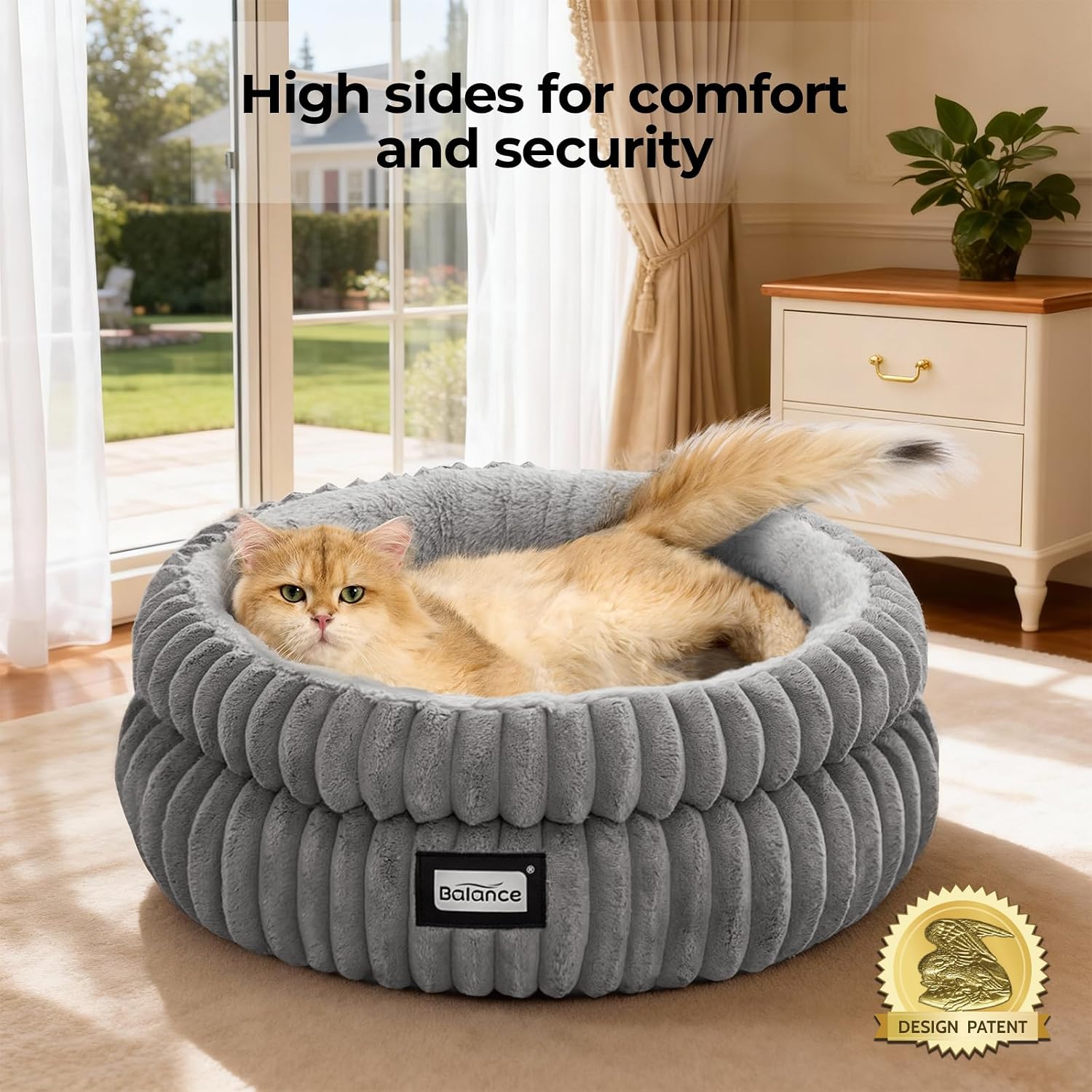 Cat Bed Kitten Bed, Washable Round Cat Beds for Indoor Cats, Super Soft Plush Faux Fur Pet Bed for Puppy and Kitten with Anti-Slip Bottom - view 2