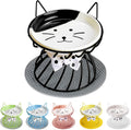 Elevated cat food dish, ceramic, non-slip stand, raised feeding station, 5 in, shallow for whiskers, dishwasher safe with wide shallow dish for whisker comfort