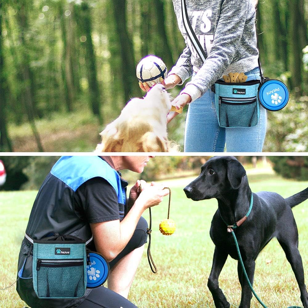 Dog Treat Pouch | Dog Training Pouch Bag with Waist Shoulder Strap, Poop Bag Dispenser | Treat Training Bag for Treats, Kibbles, Pet Toys | 3 Ways to Wear (Turquoise) | No bowl included - view 5